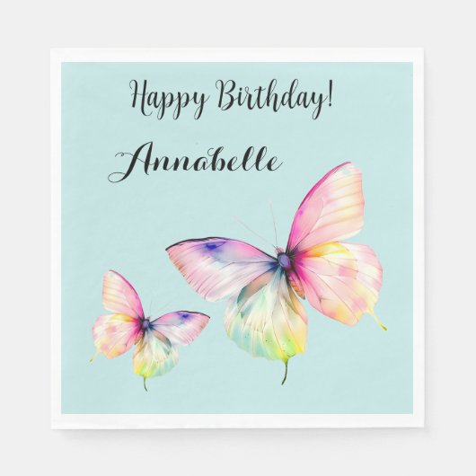 Delicate roze vlinder in pastel regenboog kleuren servet (Voorkant)