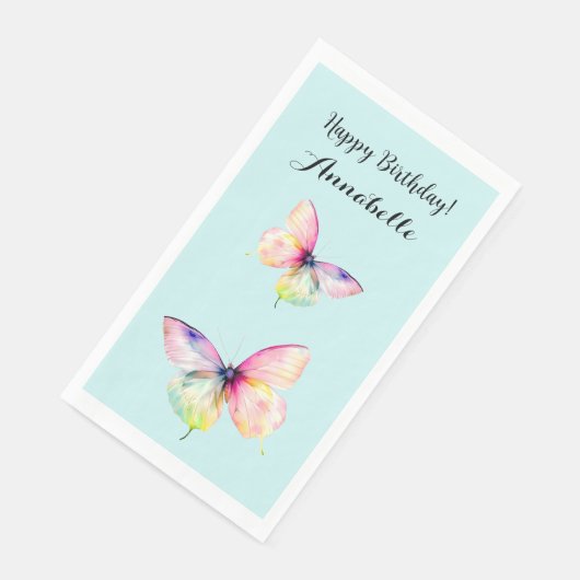 Delicate roze vlinder in pastel regenboog kleuren servet (Hoek)