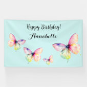 Delicate roze vlinder in pastel regenboog kleuren spandoek (Horizontaal)