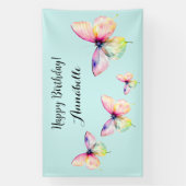 Delicate roze vlinder in pastel regenboog kleuren spandoek (Verticaal)