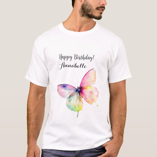 Delicate roze vlinder in pastel regenboog kleuren t-shirt (Voorkant)