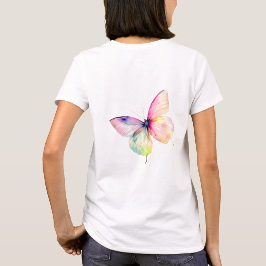 Delicate roze vlinder in pastel regenboog kleuren t-shirt (Achterkant)