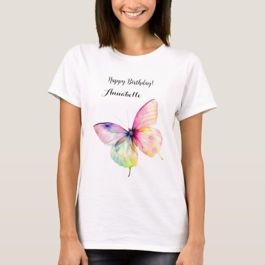 Delicate roze vlinder in pastel regenboog kleuren t-shirt (Voorkant)