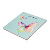 Delicate roze vlinder in pastel regenboog kleuren tegeltje (Zijkant)
