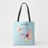 Delicate roze vlinder in pastel regenboog kleuren tote bag (Voorkant)