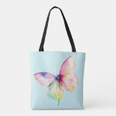 Delicate roze vlinder in pastel regenboog kleuren tote bag (Achterkant)