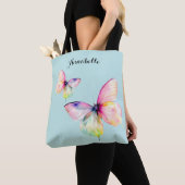 Delicate roze vlinder in pastel regenboog kleuren tote bag (Dichtbij)