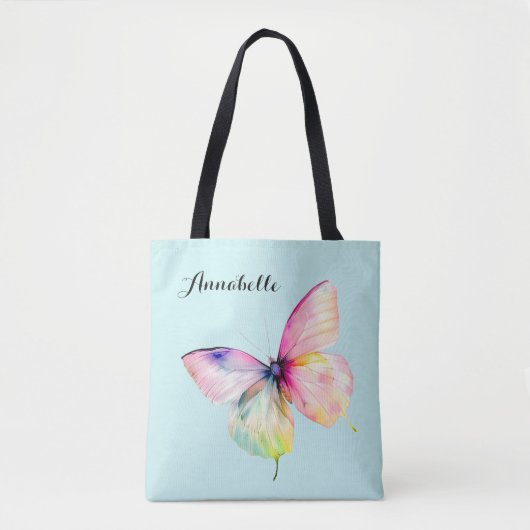 Delicate roze vlinder in pastel regenboog kleuren tote bag (Voorkant)