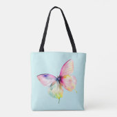 Delicate roze vlinder in pastel regenboog kleuren tote bag (Achterkant)