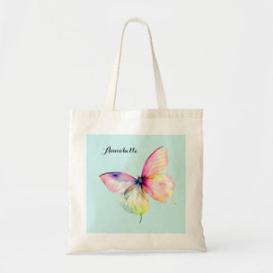 Delicate roze vlinder in pastel regenboog kleuren tote bag