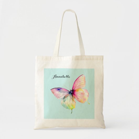 Delicate roze vlinder in pastel regenboog kleuren tote bag (Voorkant)