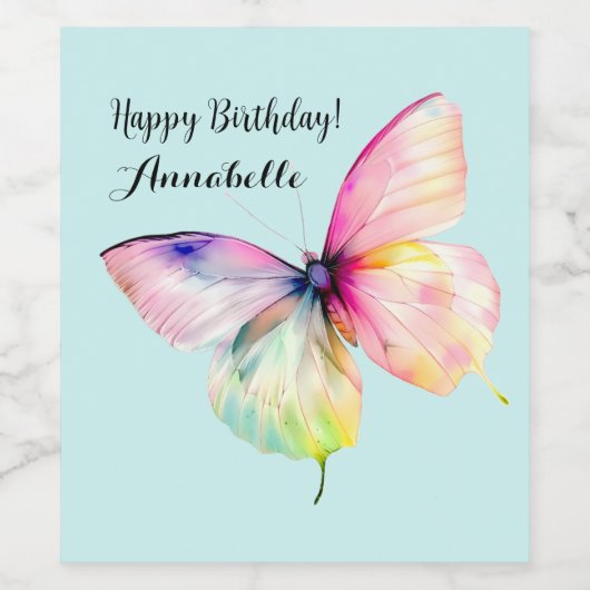 Delicate roze vlinder in pastel regenboog kleuren wijn etiket (Enkel label)
