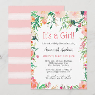 Delicate Roze Waterverf Floral Baby shower Kaart