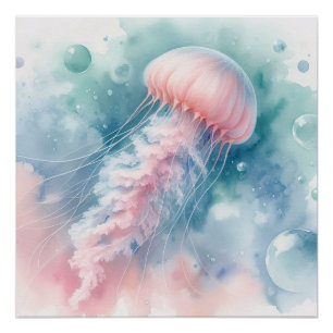 Delicate Roze Waterverfkwal Perfect Poster