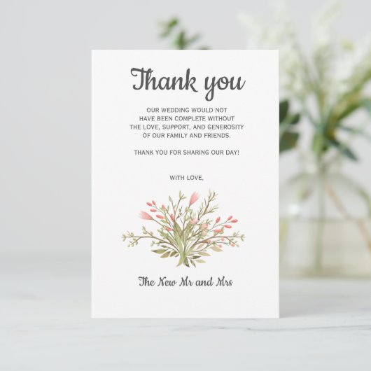 Delicate Roze wilde bloemen Foto Bruiloft Dank u Bedankkaart (Staand voorkant)