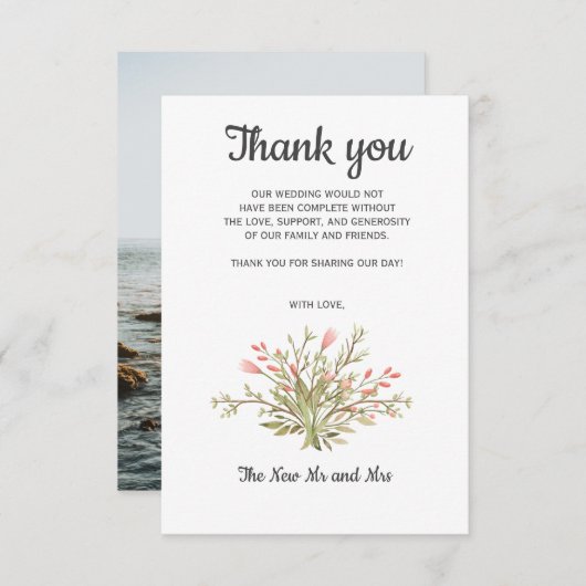 Delicate Roze wilde bloemen Foto Bruiloft Dank u Bedankkaart (Voorkant / Achterkant)