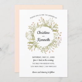 Delicate roze wilde bloemen met botanische bruilof kaart