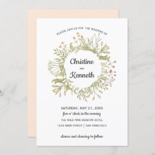 Delicate roze wilde bloemen met botanische bruilof kaart