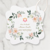 Delicate Roze Witte Bloemen Bat Mitzvah Bedankjes Labels (Achterkant)