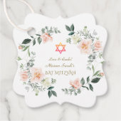 Delicate Roze Witte Bloemen Bat Mitzvah Bedankjes Labels (Voorkant)