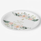 Delicate Roze Witte Bloemen Gouden Meisje Doop Papieren Bordje (Gekanteld)