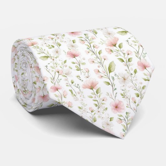 Delicate roze witte bloemen patroon nek stropdas (Opgerold)