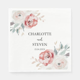 Delicate Rozen Bloemige Elegante Trouw Papier Serv Servet