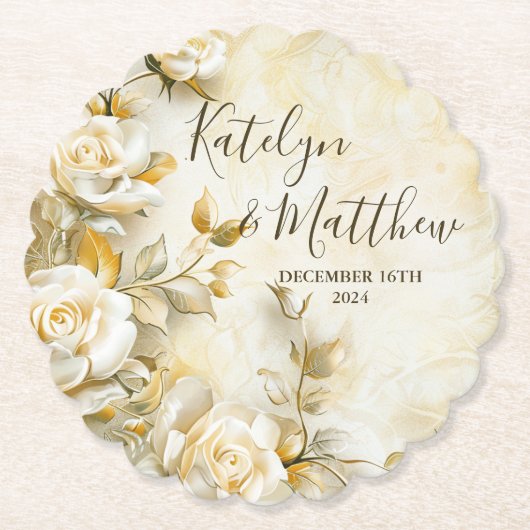 Delicate rozen bruiloft op maat kartonnen onderzetters (Voorkant)