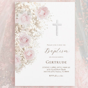 Delicate rozen en gypsophila boeket Doop Kaart