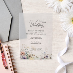 Delicate Rustic Boho Waterverf Wildflowers Vellum Uitnodigingen