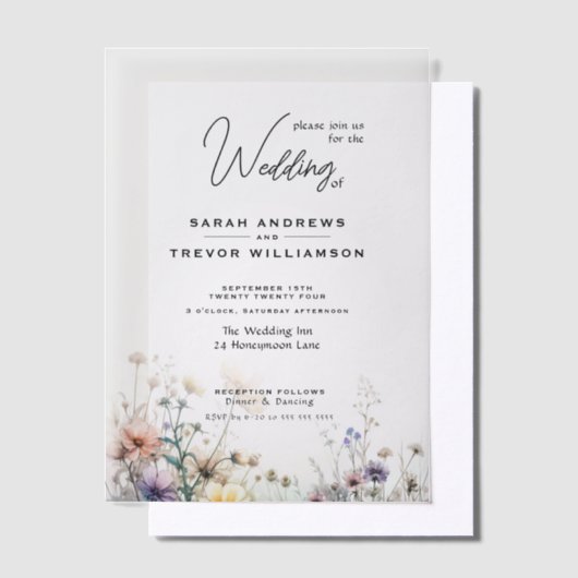Delicate Rustic Boho Waterverf Wildflowers Vellum Uitnodigingen (Offset)