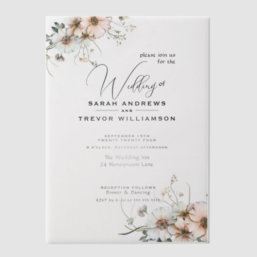 Delicate Rustic Boho Waterverf Wildflowers Vellum Uitnodigingen (Voorkant)