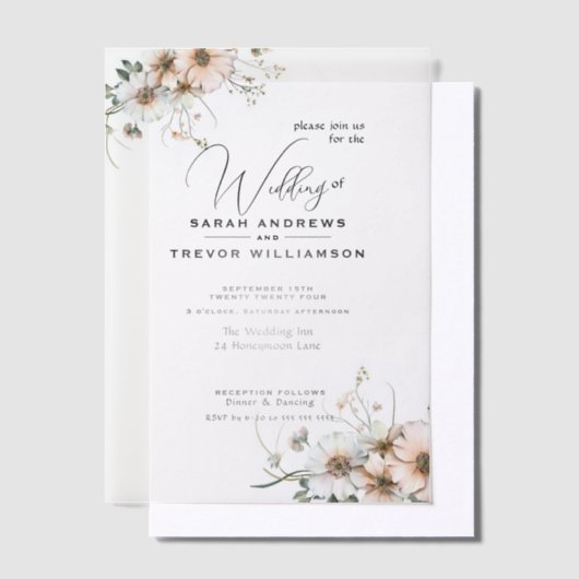 Delicate Rustic Boho Waterverf Wildflowers Vellum Uitnodigingen (Offset)