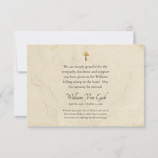 Delicate Rustic Leaves Parchment Orthodox Funeral Bedankkaart (Achterkant)
