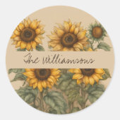 Delicate rustieke zonnebloemen monogram ronde sticker (Voorkant)