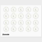 Delicate Sage Groene Krans Monogram Ronde Sticker (Vel)