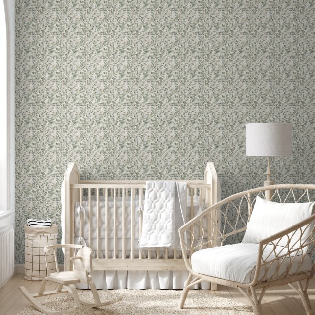 Delicate Saliegroene Bloem Behang (Kinderen)