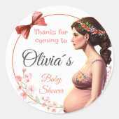 Delicate Salmon Floral with Pregnant Ronde Sticker (Voorkant)