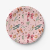 Delicate Schattigee Bloemen Tulpen en Bogen Roze Papieren Bordje (Voorkant)
