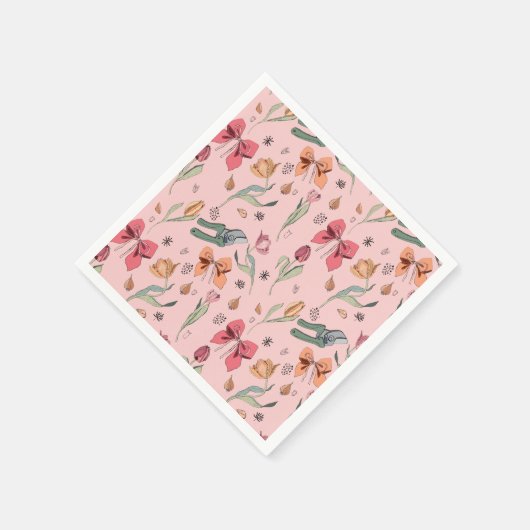 Delicate Schattigee Bloemen Tulpen en Bogen Roze Servet (Hoek)