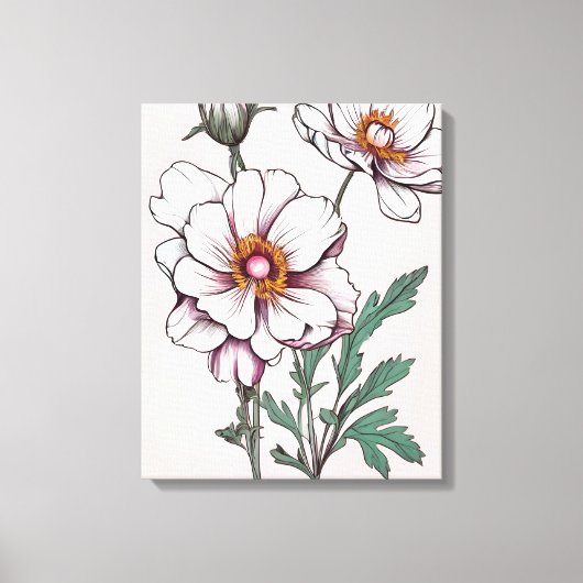 Delicate schoonheid: witte bloemen op roze canvas afdruk (Voorkant)