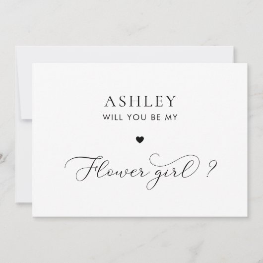 Delicate Script & Hart Bloemenmeisje Voorstel Kaar Kaart (Voorkant)