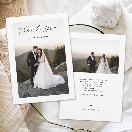 Delicate Script Photo Wedding Dank u kaart