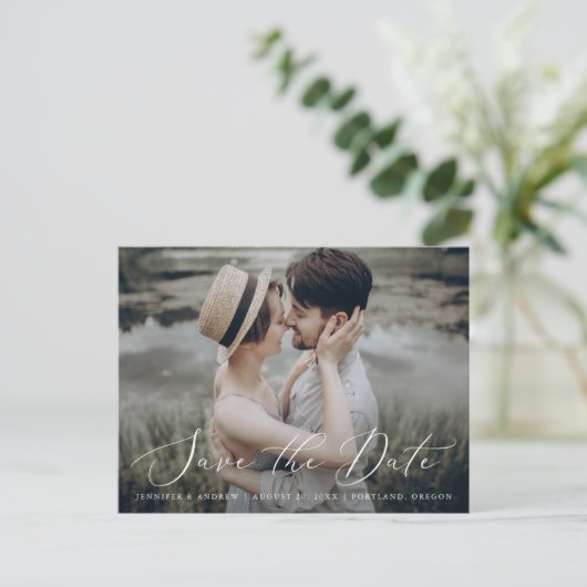 Delicate Script Photo Wedding Sla de datum op Briefkaart (Staand voorkant)