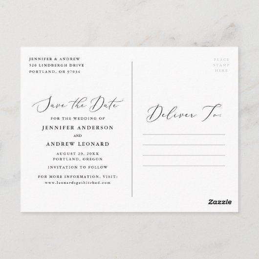 Delicate Script Photo Wedding Sla de datum op Briefkaart (Achterkant)