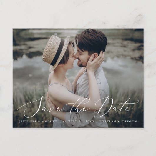 Delicate Script Photo Wedding Sla de datum op Briefkaart (Voorkant)