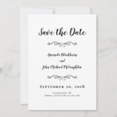 Delicate Script Romantic Calligraphy Black Elegant Save The Date (Voorkant)