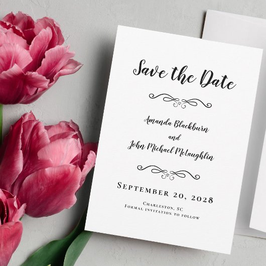 Delicate Script Romantic Calligraphy Black Elegant Save The Date