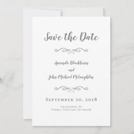 Delicate Script Romantic Calligraphy Gray Save The Date