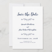 Delicate Script Romantic CalligraphyElegant Blue Save The Date (Voorkant)